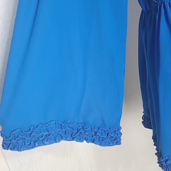AS HRO Blue Marine Sheer Blouse Rhinestone Buttons & Accents, Small Ruffle, XL - Picture 6 of 11